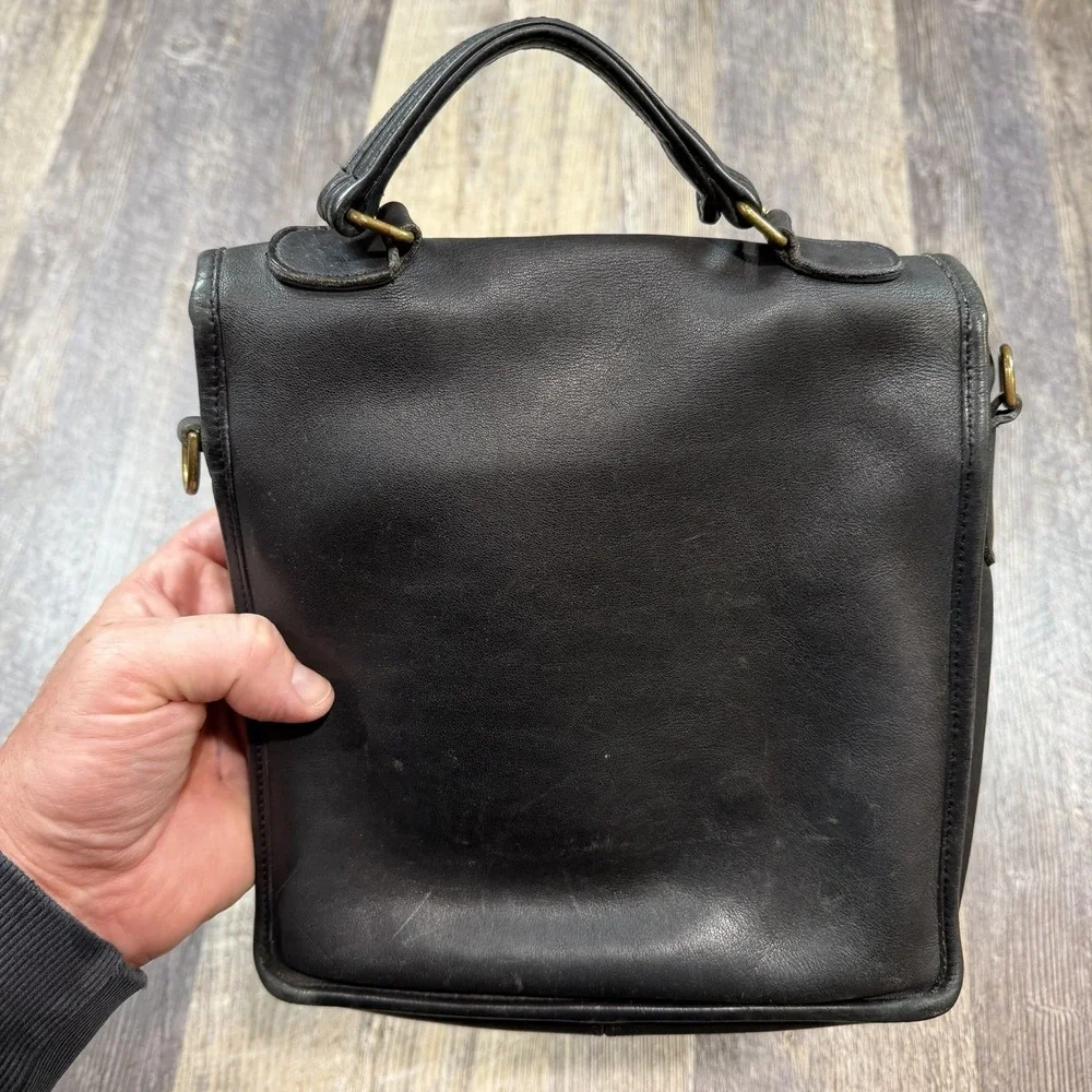 Vintage Coach Black Leather Turn Lock Satchel Messenger Crossbody Bag USA Made